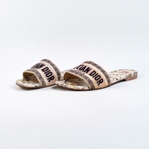 Christian Dior J'Adior Canvas Logo  Dway Slides Floral Insole SZ EU 37.5  US 7.5